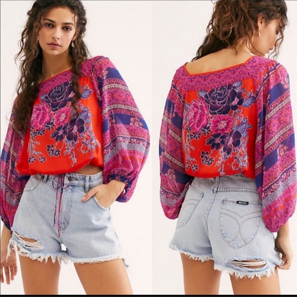 Free People Tops - Free People Blue Nile Blouson Sleeves Pop
Combo Color Blouse